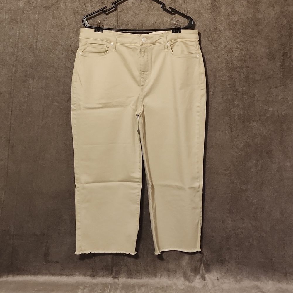 Women's Nydj Wide Leg Fray Hem Capri Jeans, Size 14 - Beige